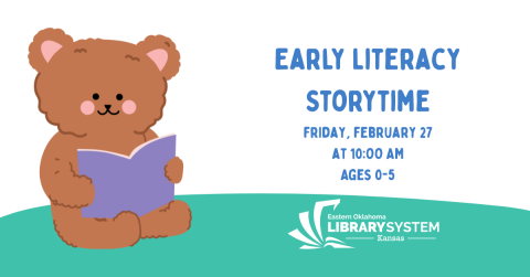 Kansas Library Early Literacy Storytime First Fridays at 10:30 am